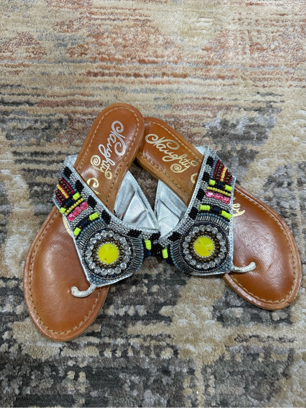 Naughty monkey Beaded Embellished Thong Sandals with Yellow Accents